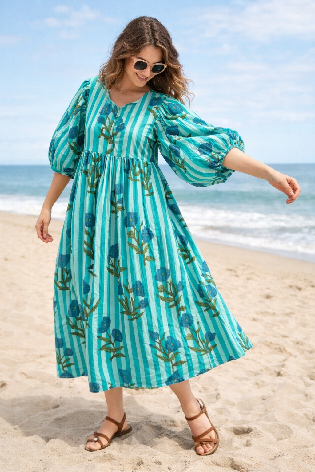 Solene Block Printed Cotton Maxi Dress
