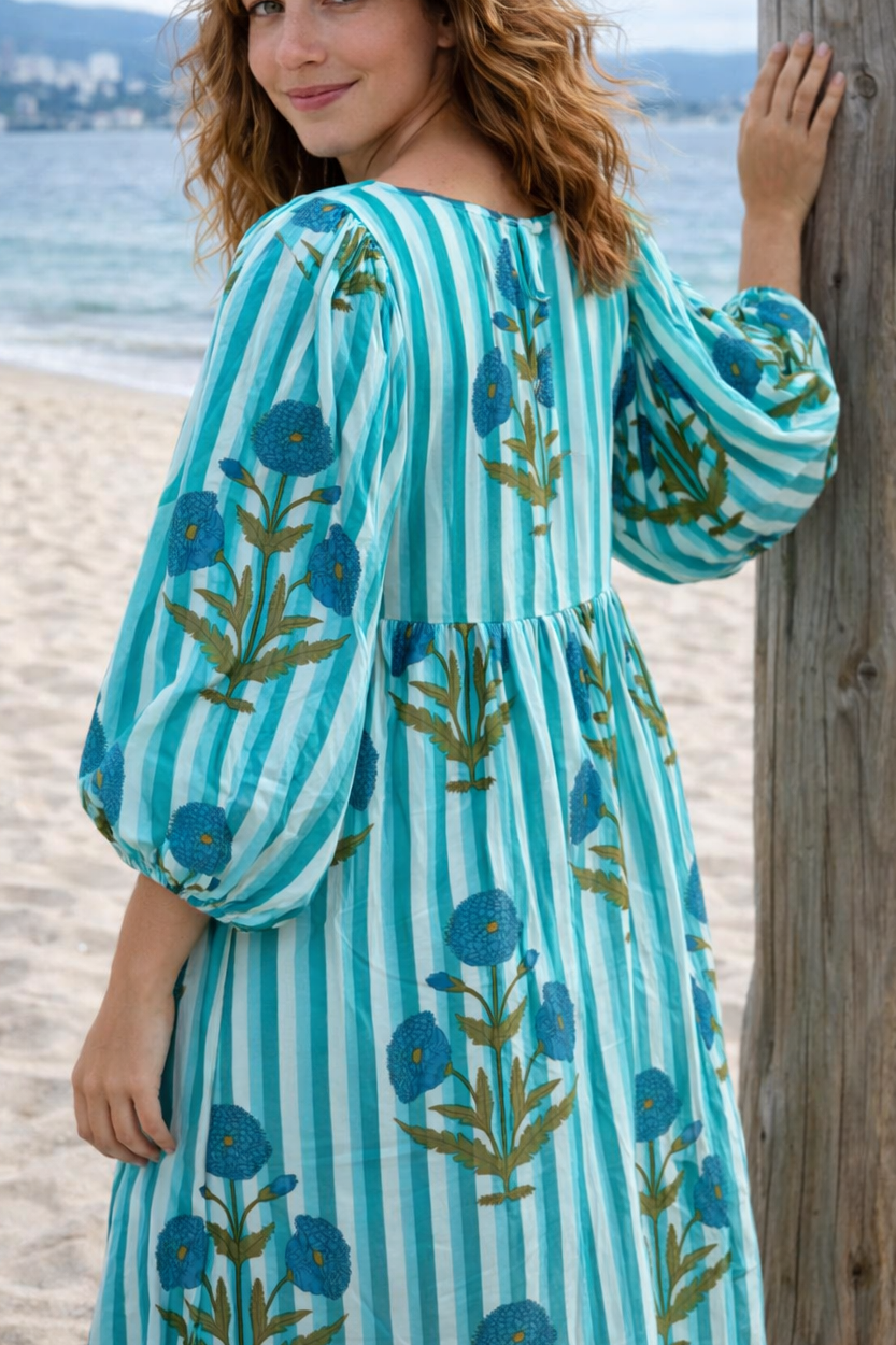 Solene Block Printed Cotton Maxi Dress House of Kovai Solene Block Printed Cotton Maxi Dress House of Kovai