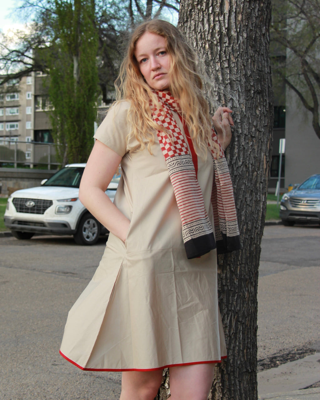 Sienna Stripe Cotton Dress With Scarf