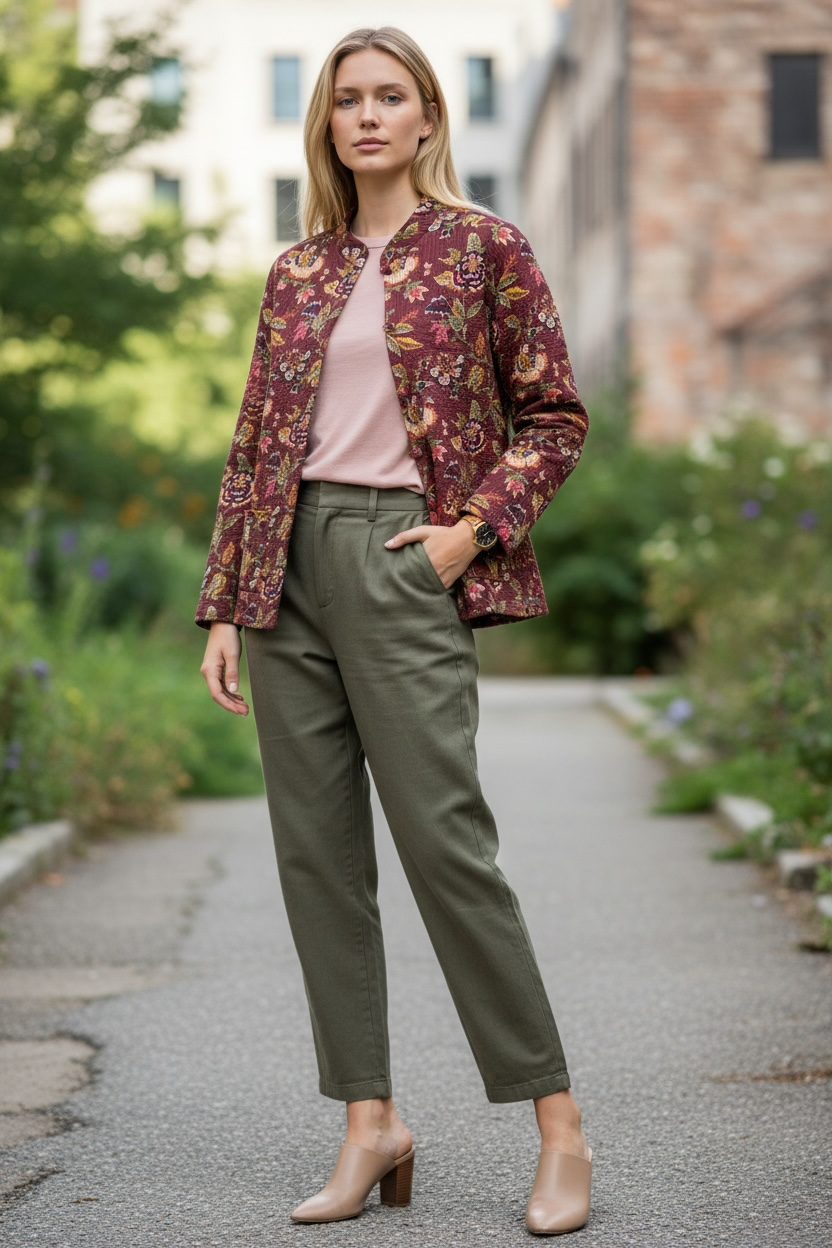 Reversible Quilted Jacket – Burgundy Bloom