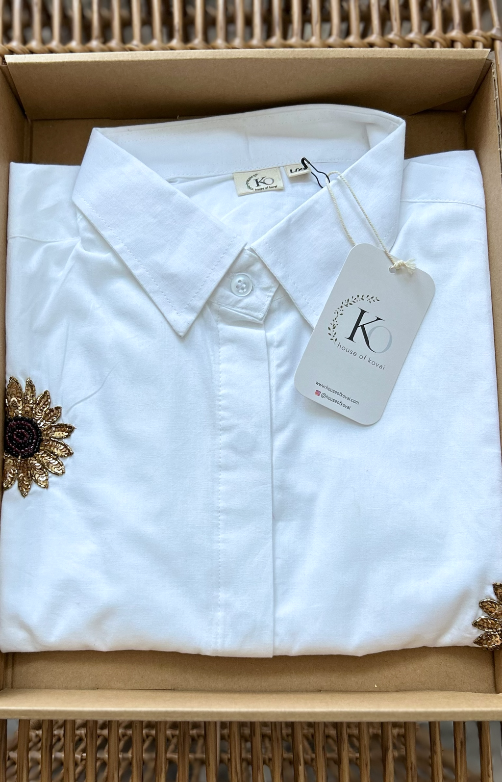 Handmade Sunflower Embroidered Pure Cotton Shirt – White