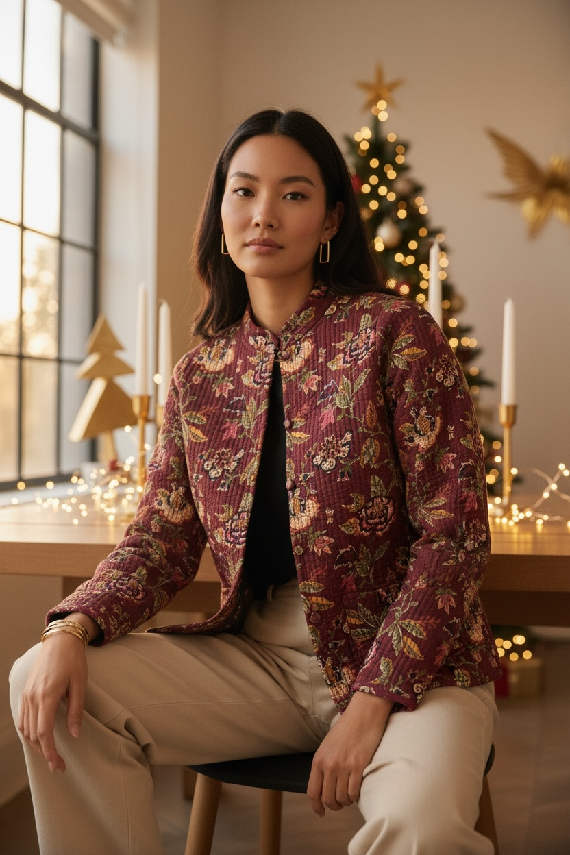 Reversible Quilted Jacket – Burgundy Bloom