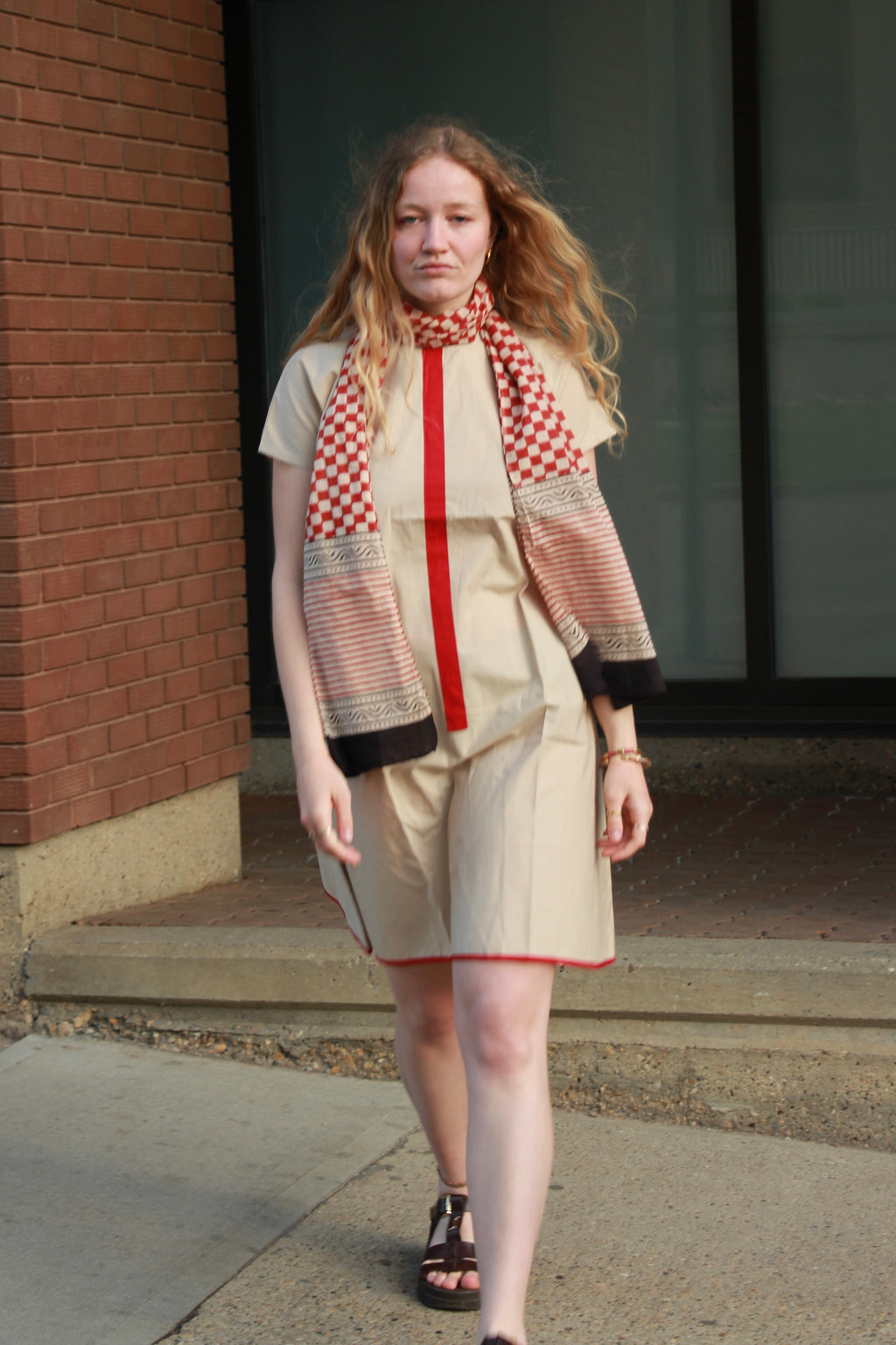 Sienna Stripe Cotton Dress With Scarf
