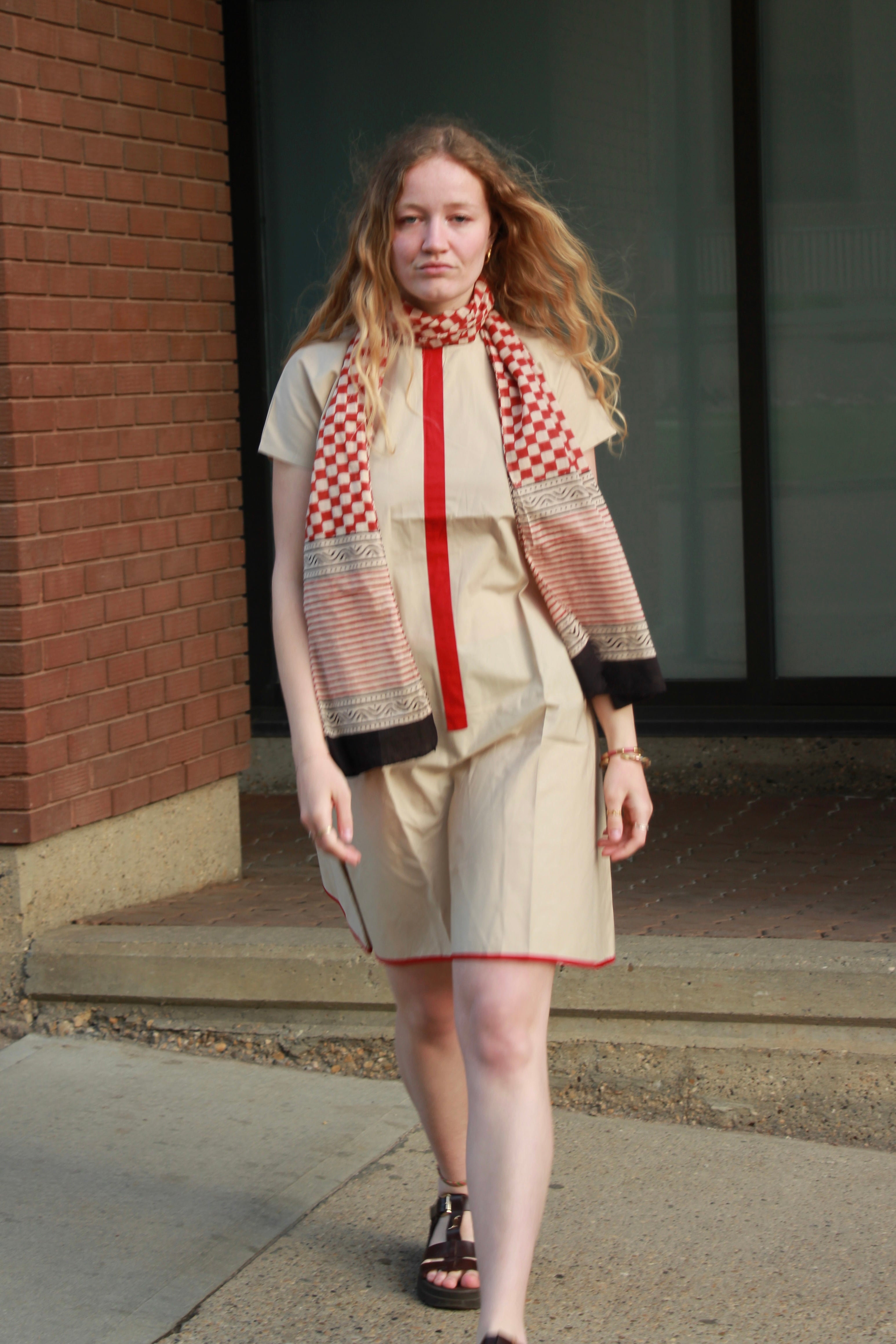 Sienna Stripe Cotton Dress With Scarf