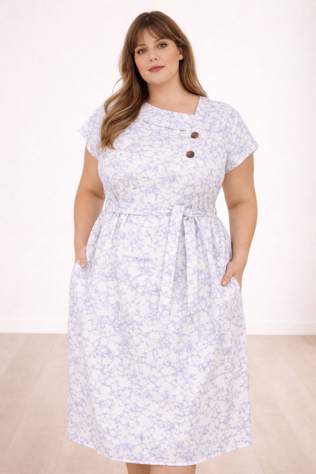 Blue Marble Cotton Satin Dress