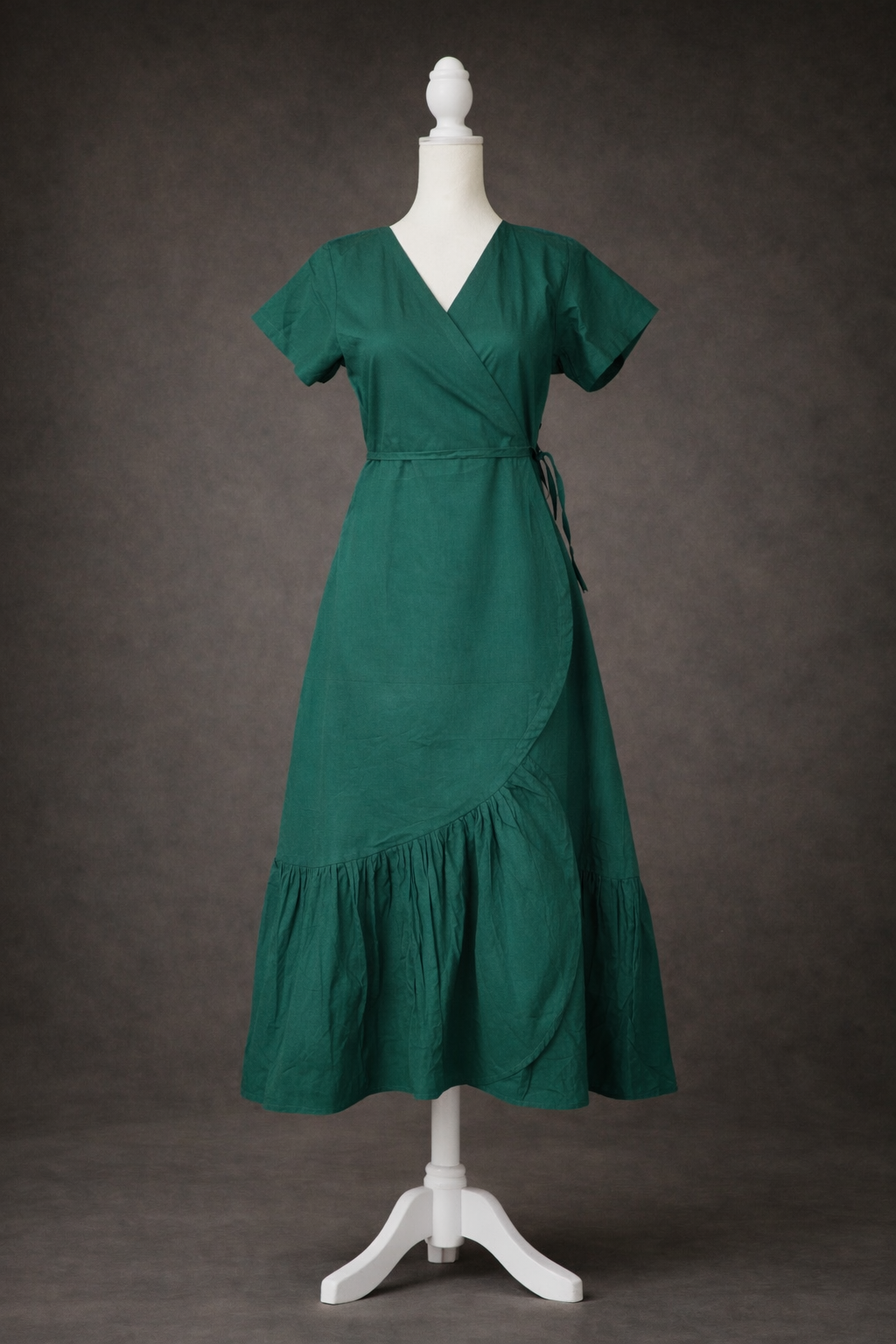 Emerald Cotton Poplin Wrap Dress