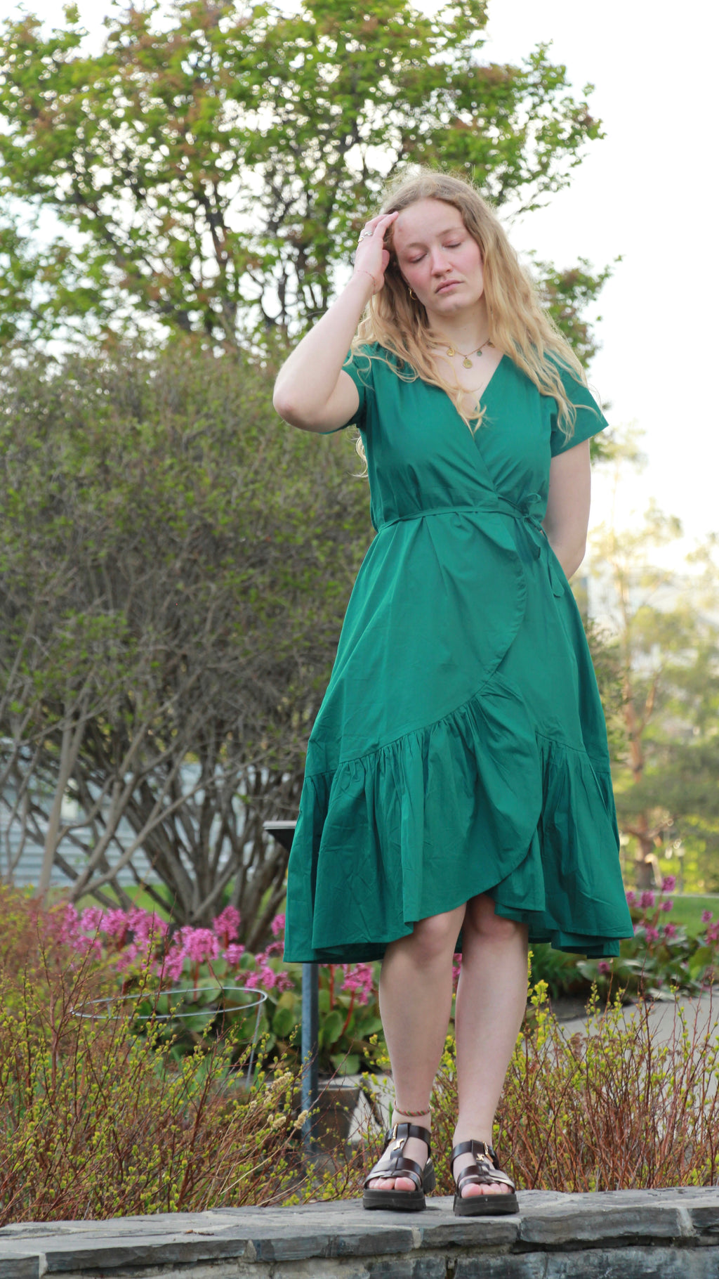 Emerald Cotton Poplin Wrap Dress