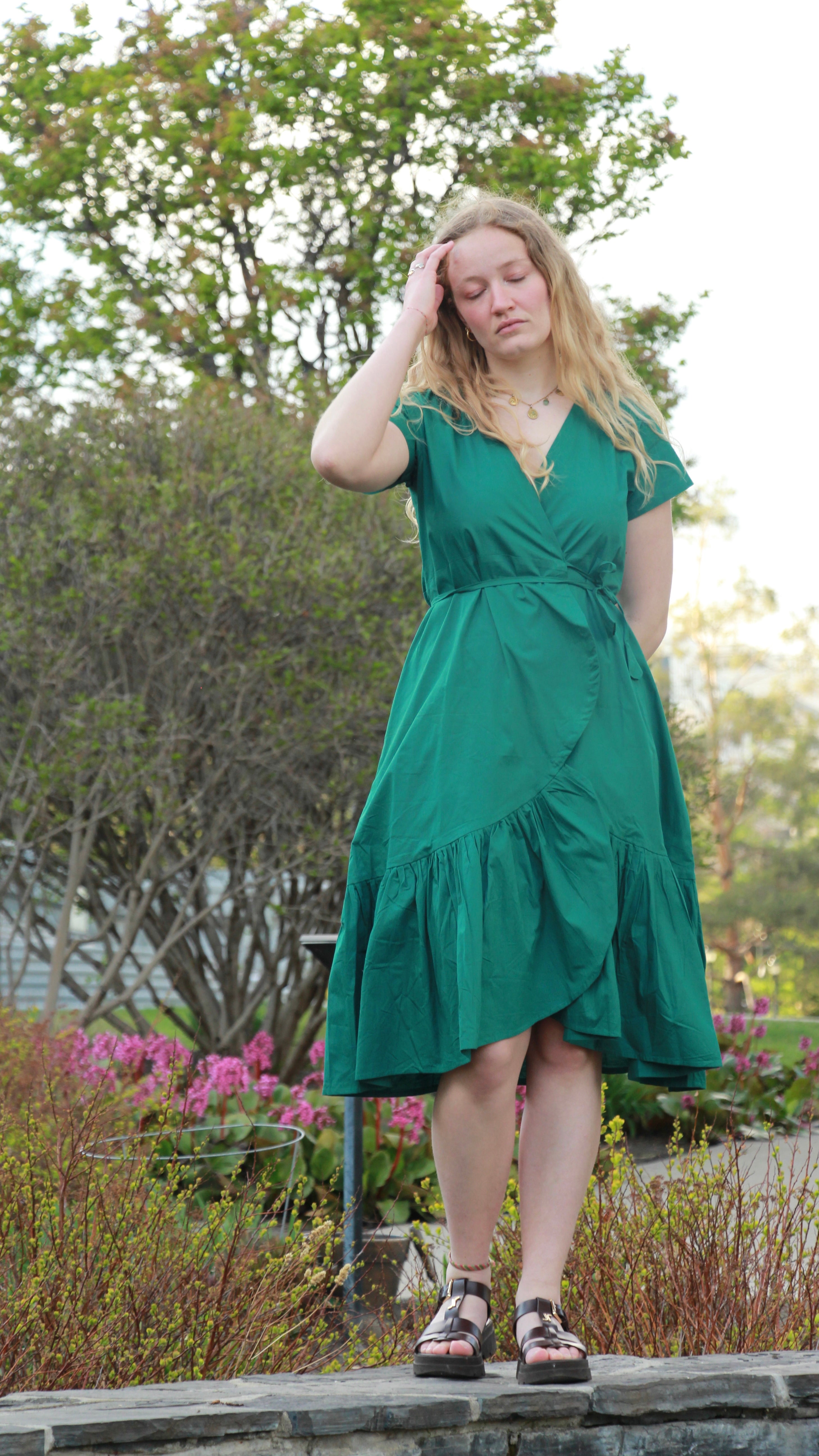 Emerald Cotton Poplin Wrap Dress