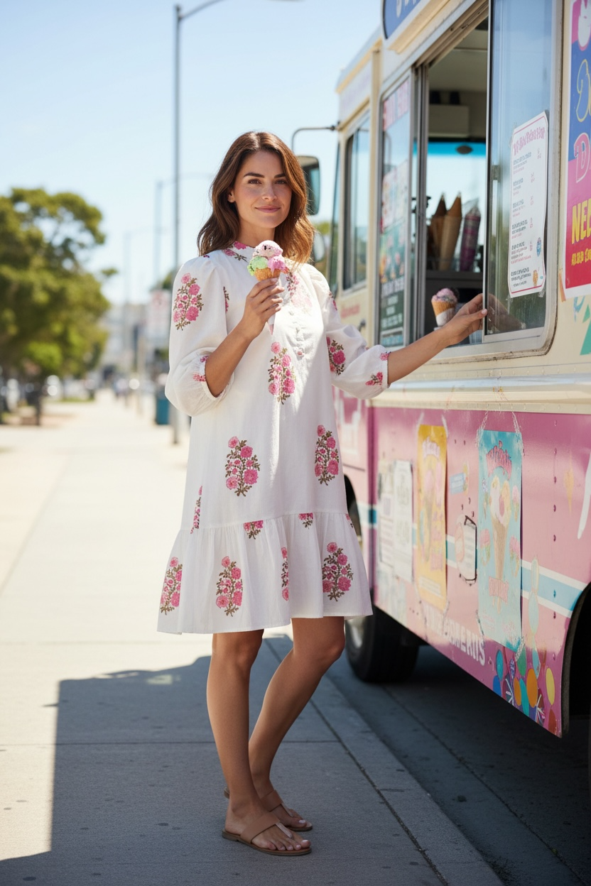 Wildrose Hand-Block Printed Cotton Dress