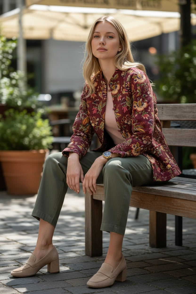 Reversible Quilted Jacket – Burgundy Bloom