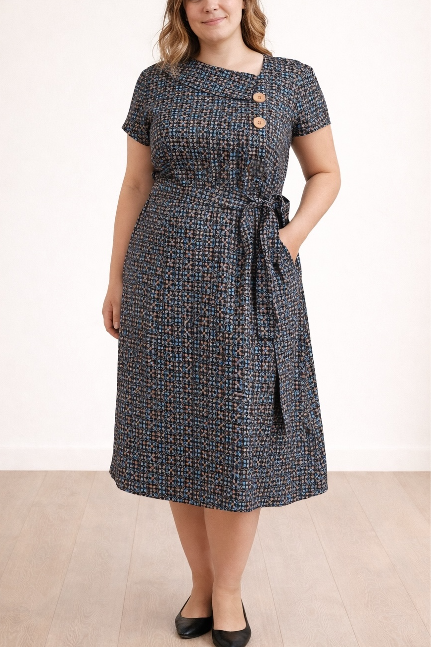 Midnight Mosaic Cotton Satin Dress