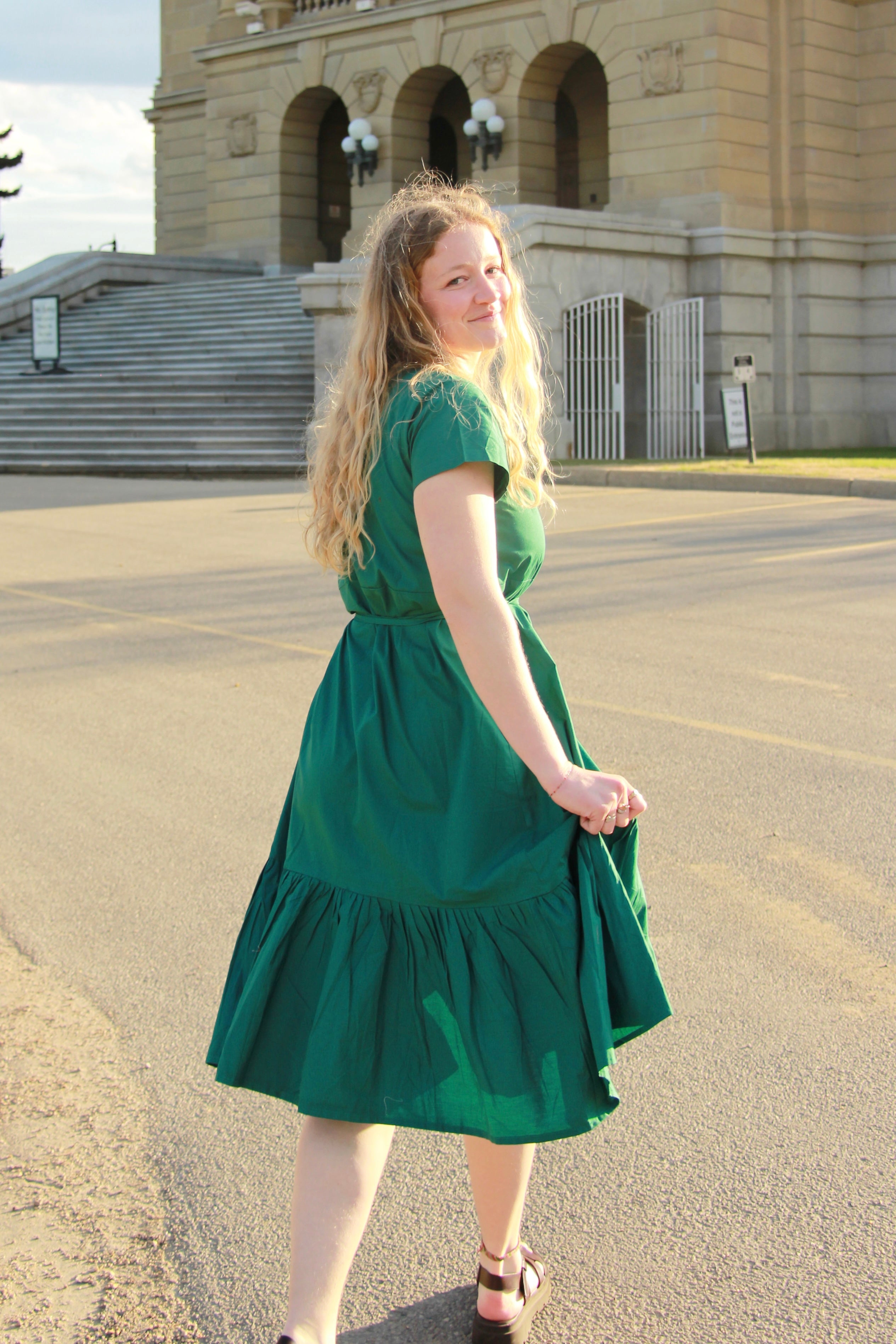 Emerald Cotton Poplin Wrap Dress