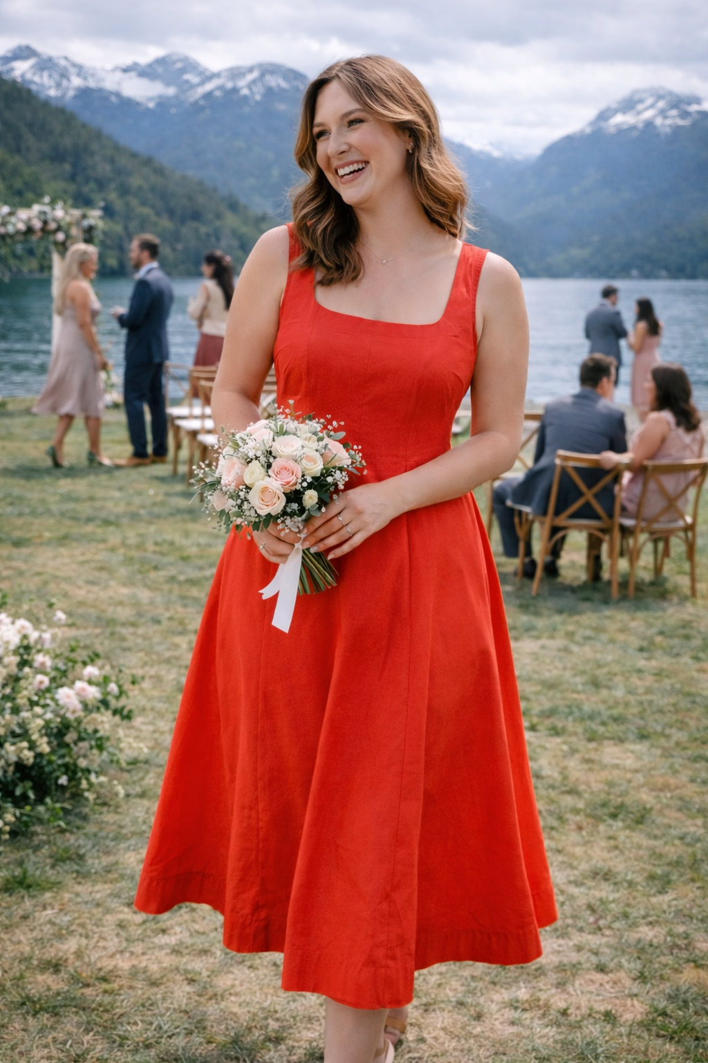 Valencia Sunset Cotton Poplin Midi dress