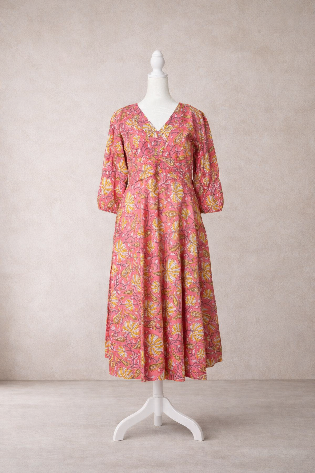 Marigold Handblock Printed Cotton Dress