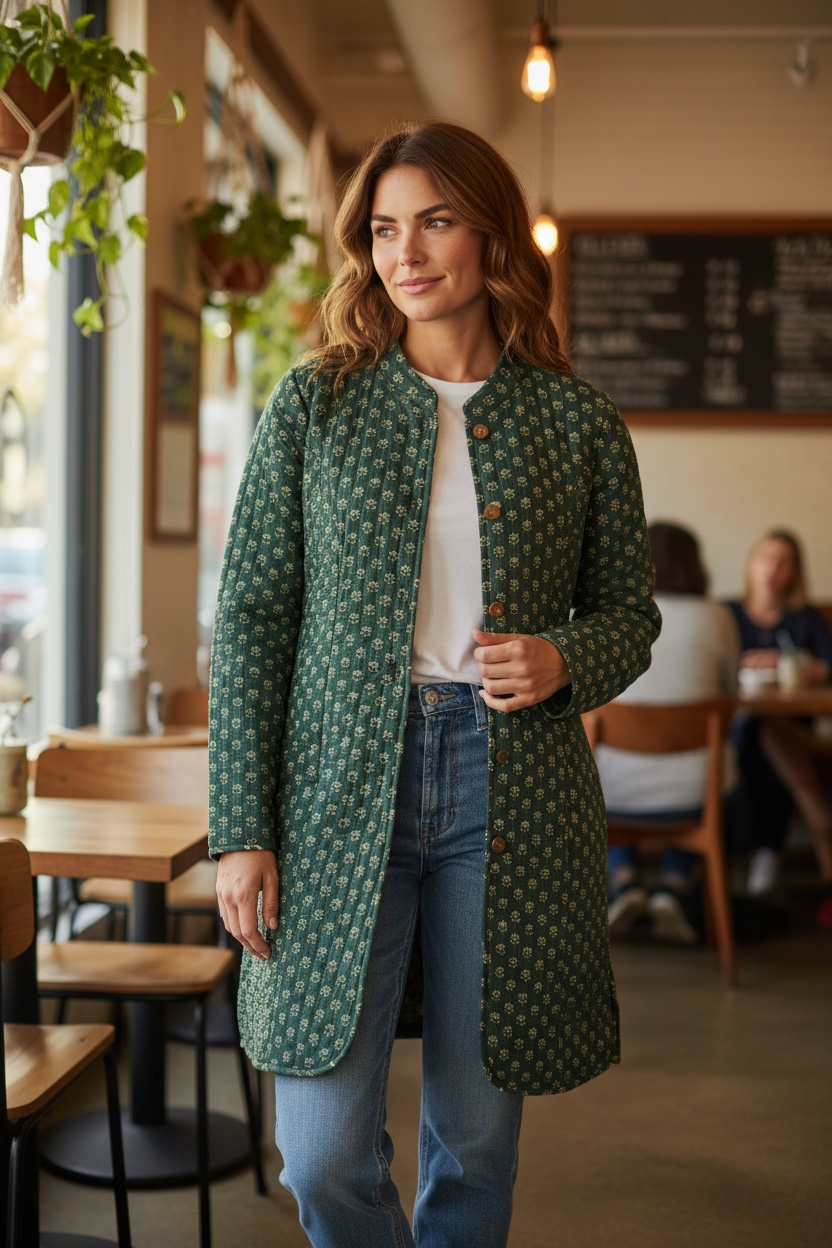Reversible Quilted Coat – Emerald Meadow