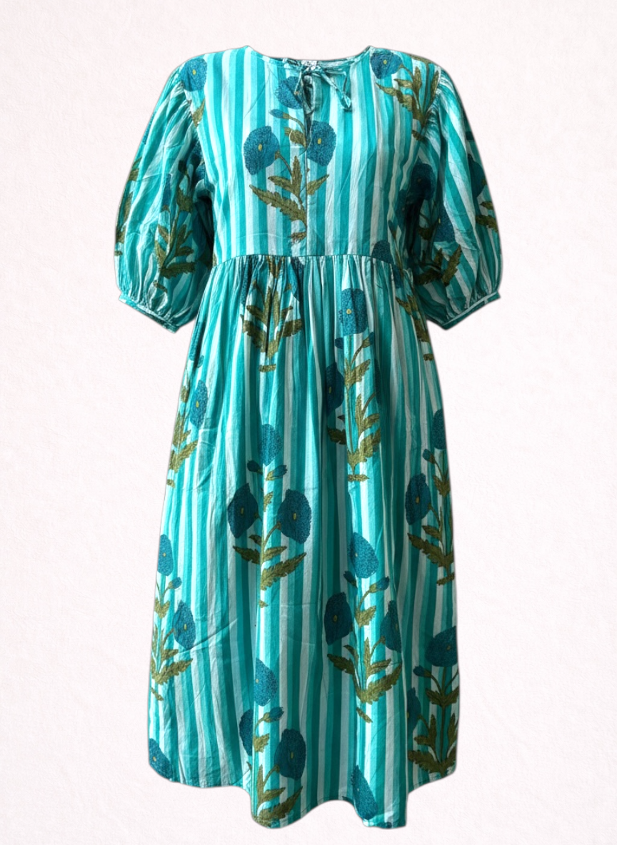 Solene Block Printed Cotton Maxi Dress