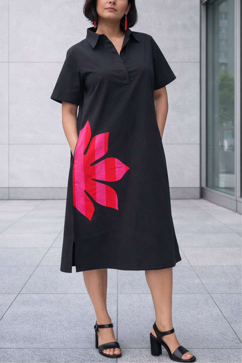 Midnight Bloom Cotton Poplin Dress