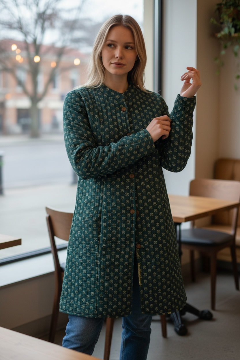 Reversible Quilted Coat – Emerald Meadow
