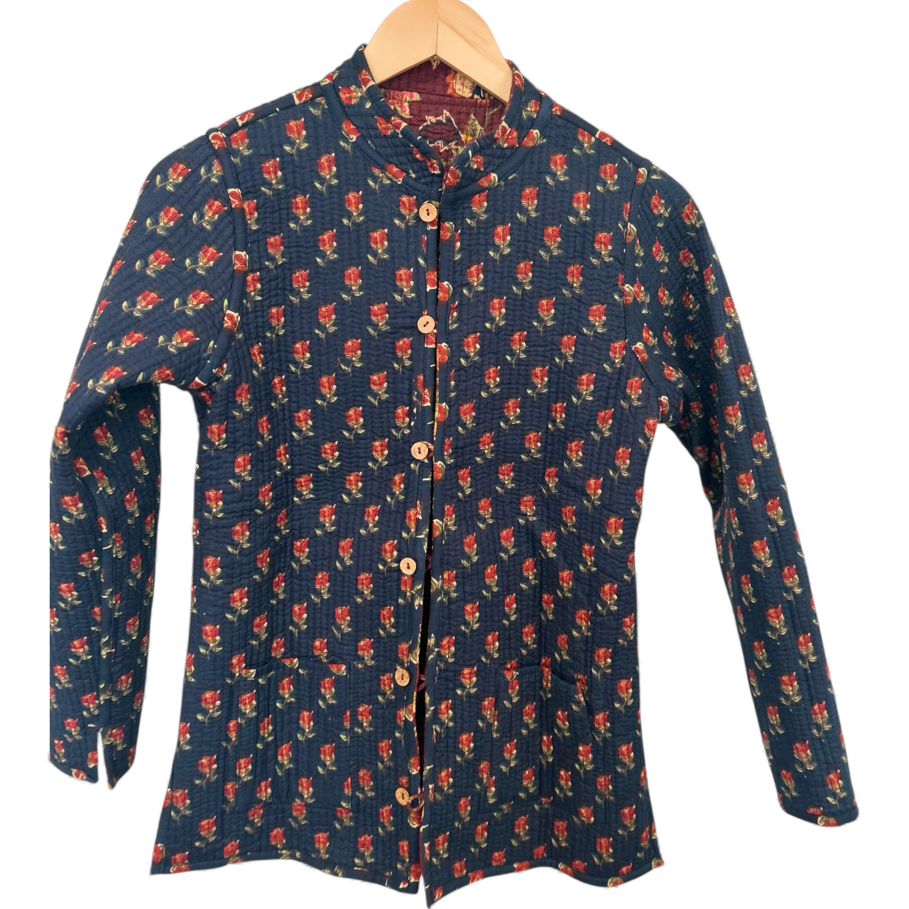 Reversible Quilted Jacket – Burgundy Bloom