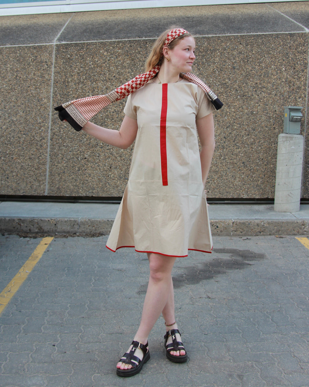 Sienna Stripe Cotton Dress With Scarf