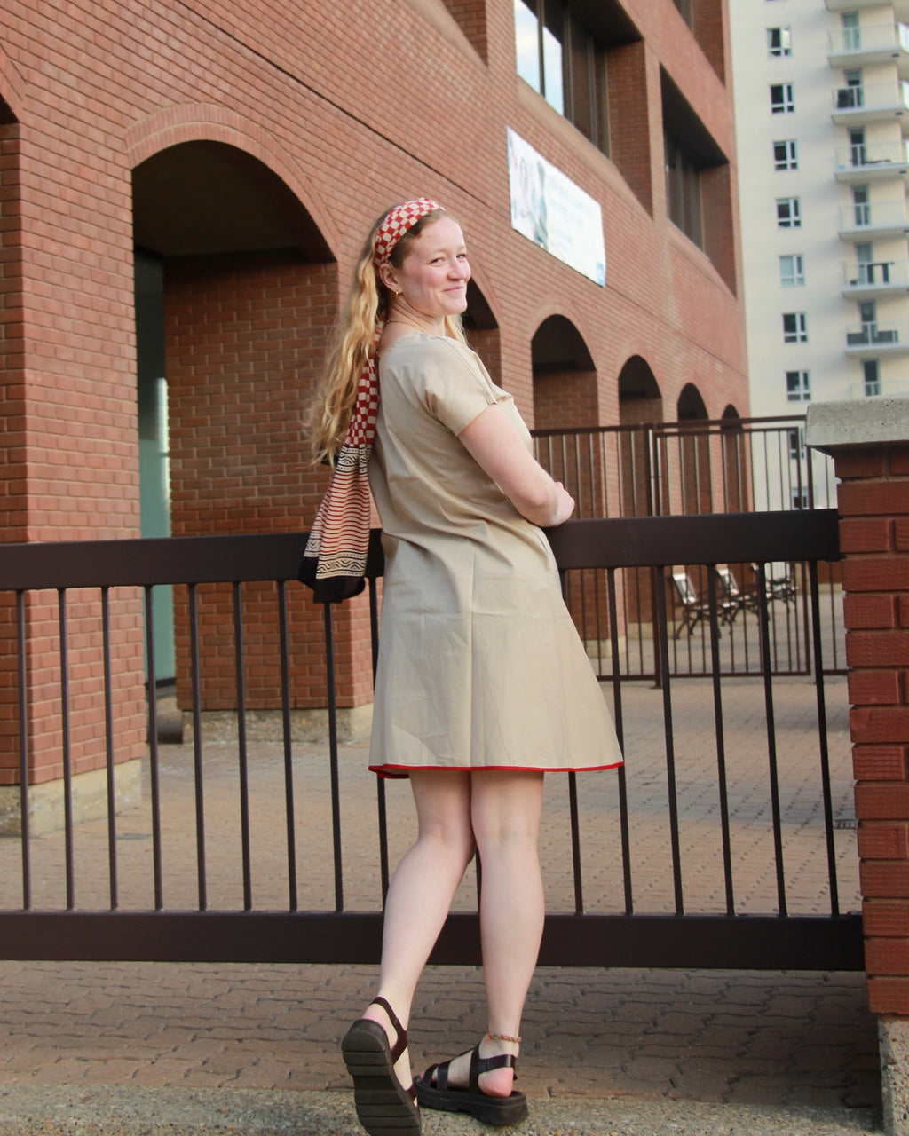 Sienna Stripe Cotton Dress With Scarf