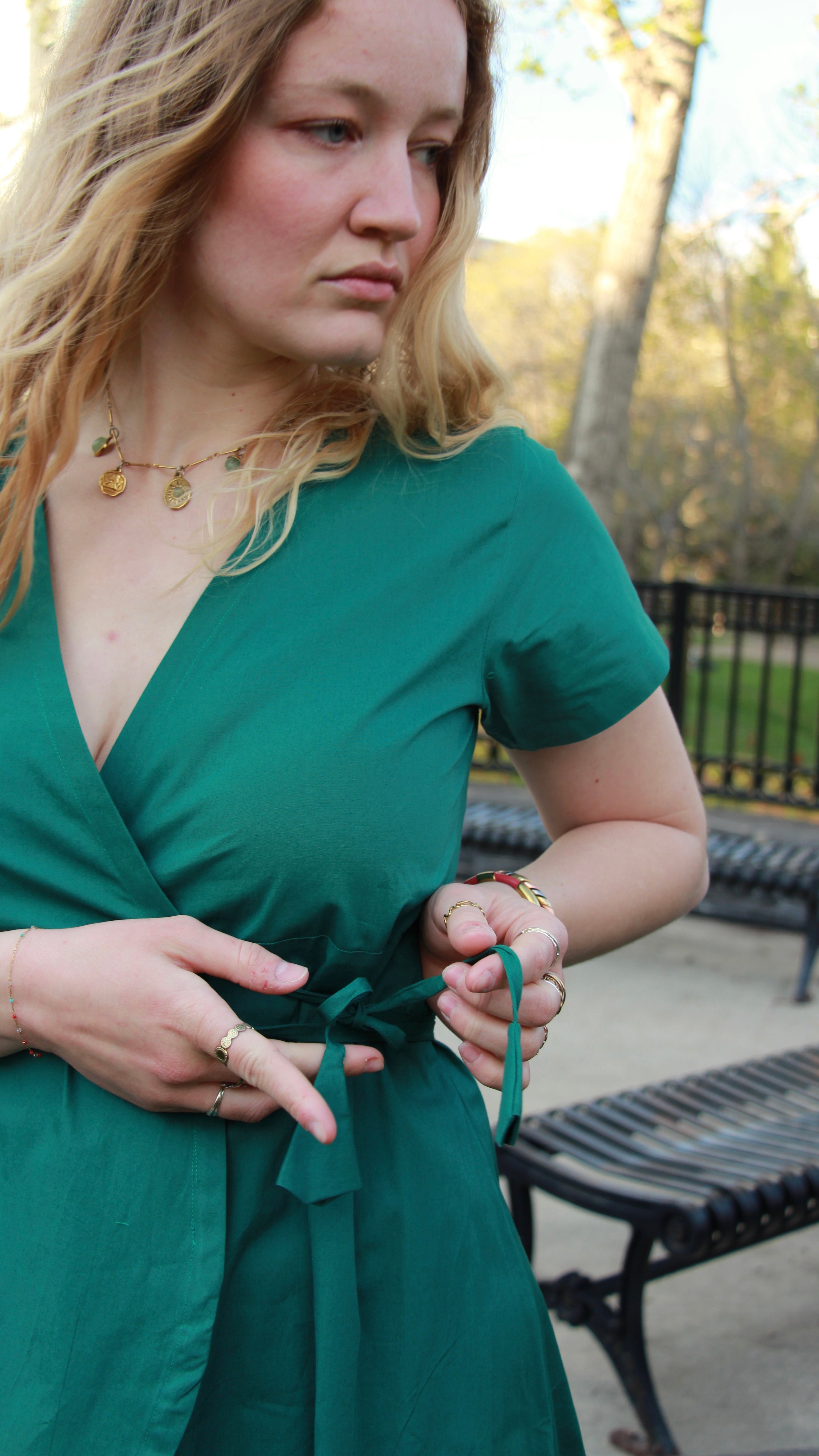 Emerald Cotton Poplin Wrap Dress