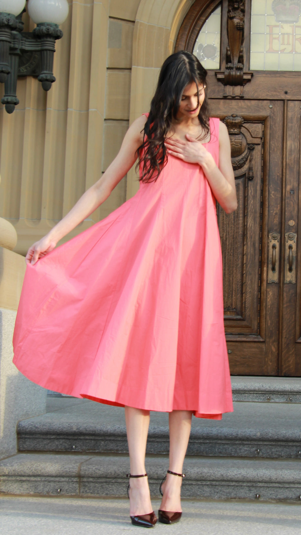 Valencia Sunset Cotton Poplin Midi dress