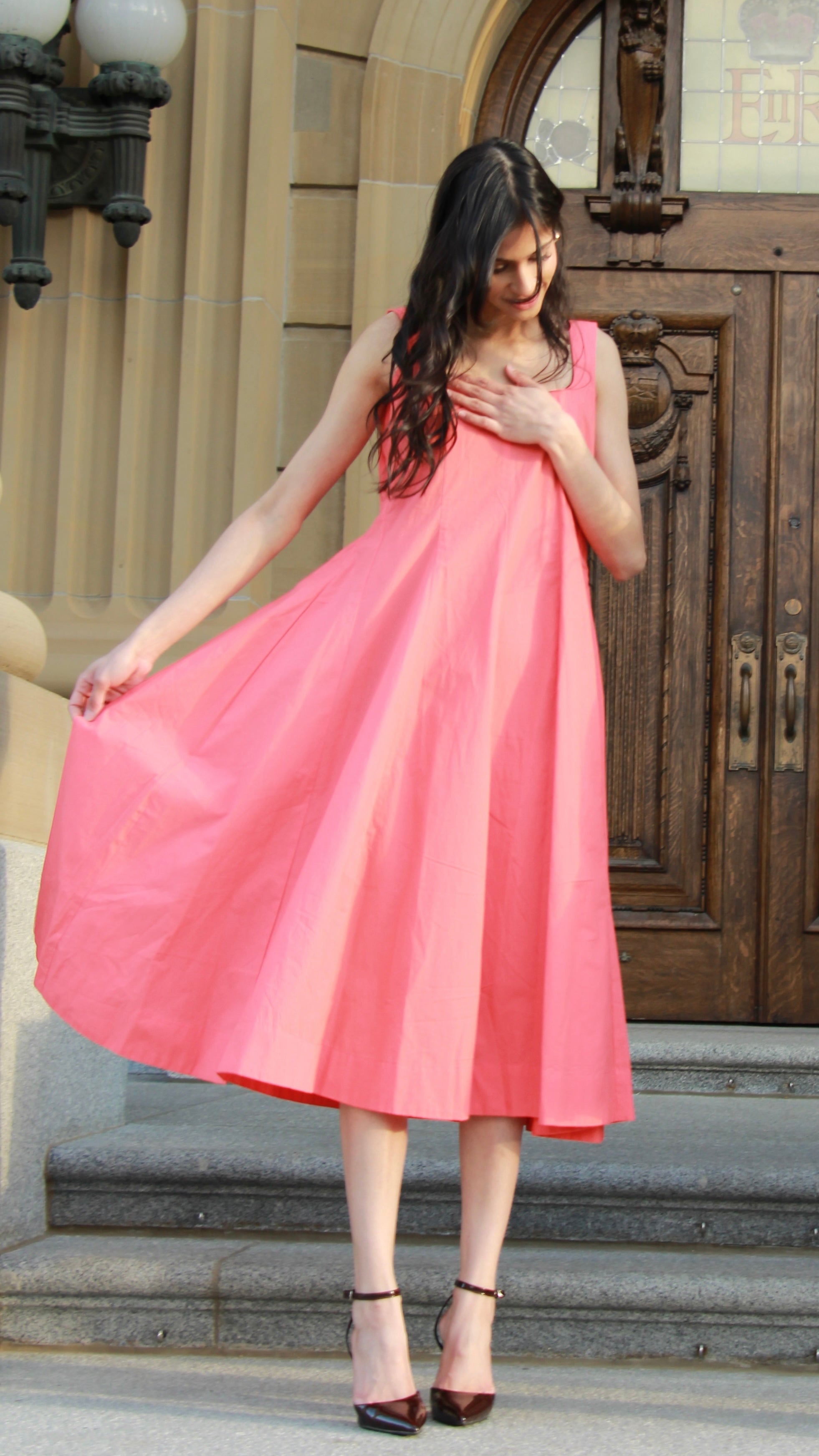 Valencia Sunset Cotton Poplin Midi dress