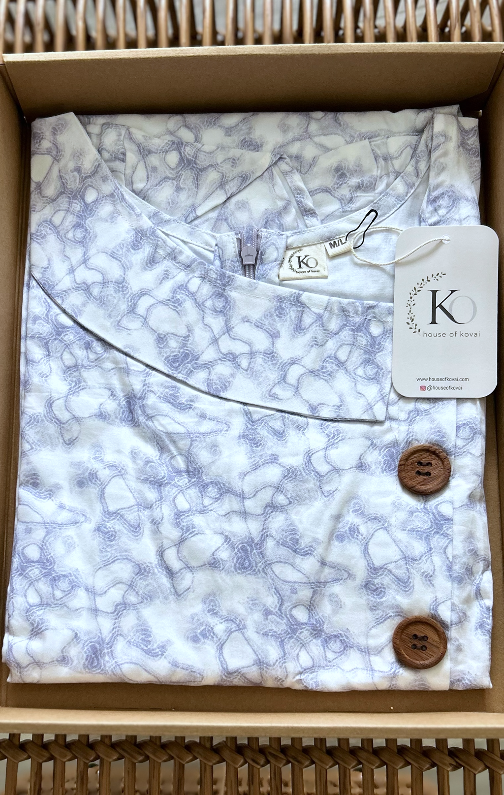 Blue Marble Cotton Satin Dress