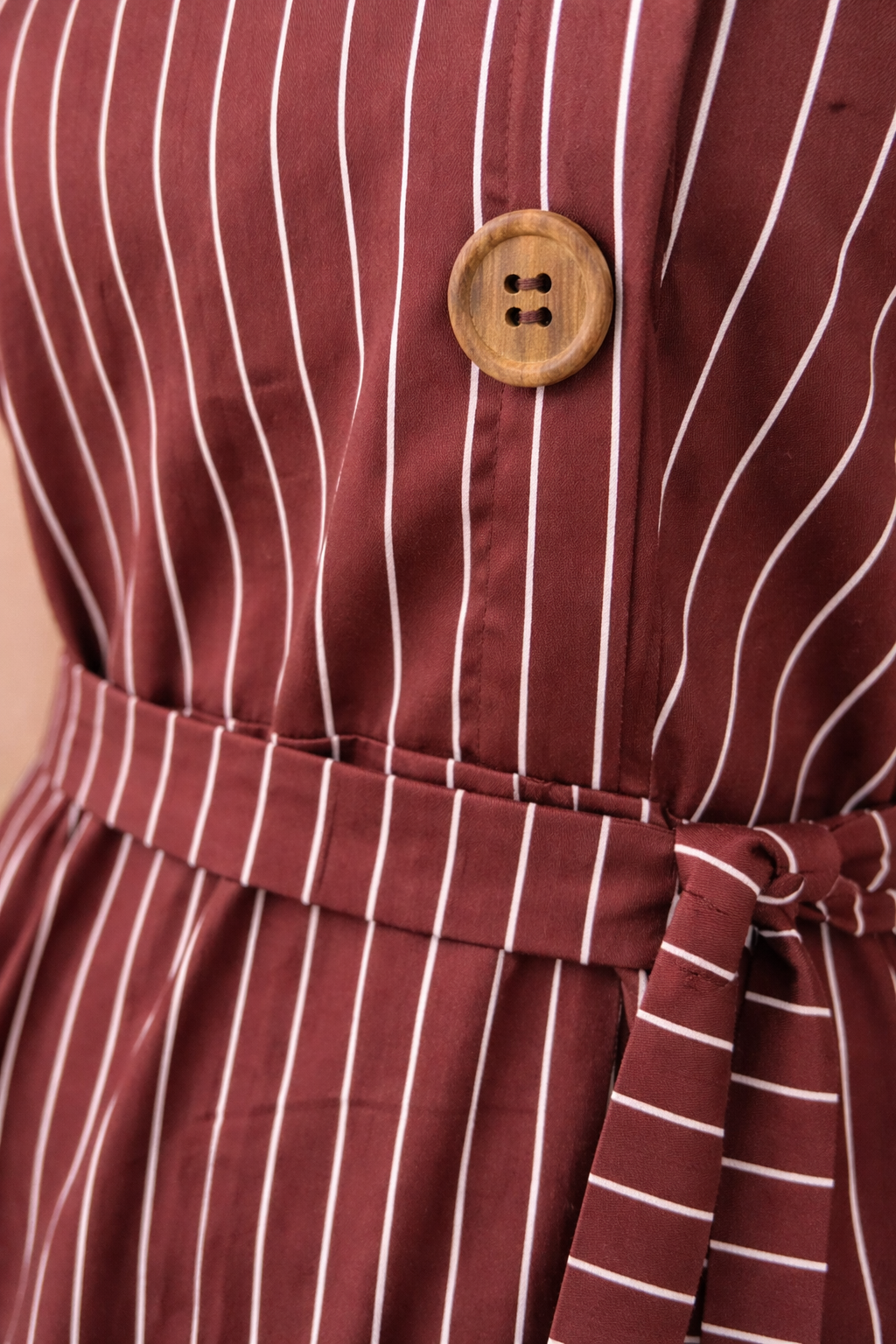 Wine Pinstripe Cotton Satin Dress