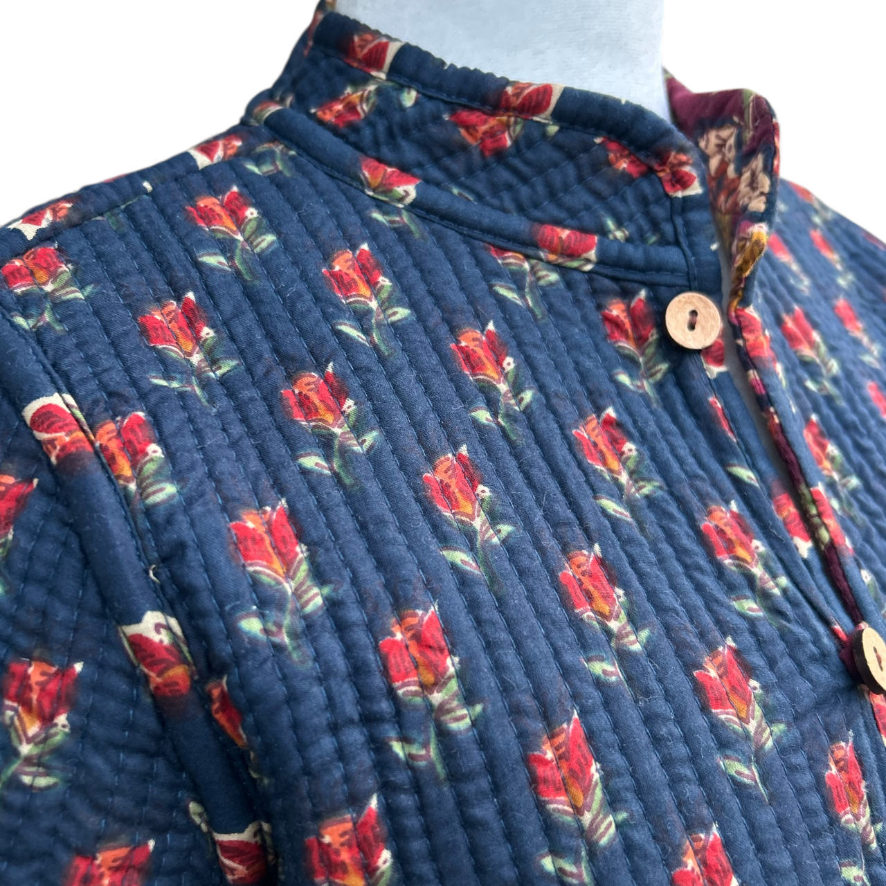 Reversible Quilted Jacket – Burgundy Bloom