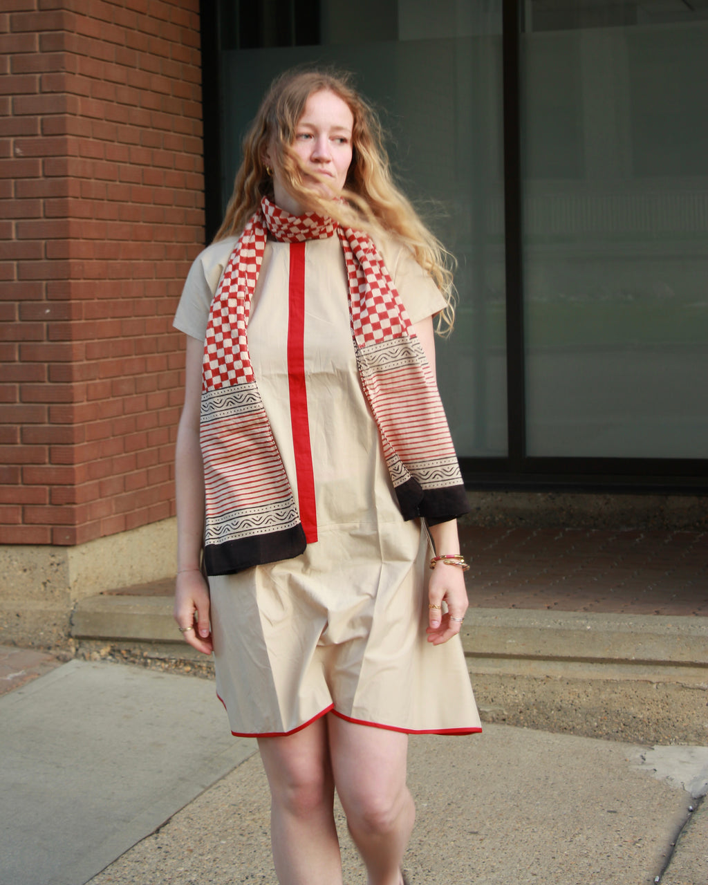Sienna Stripe Cotton Dress With Scarf