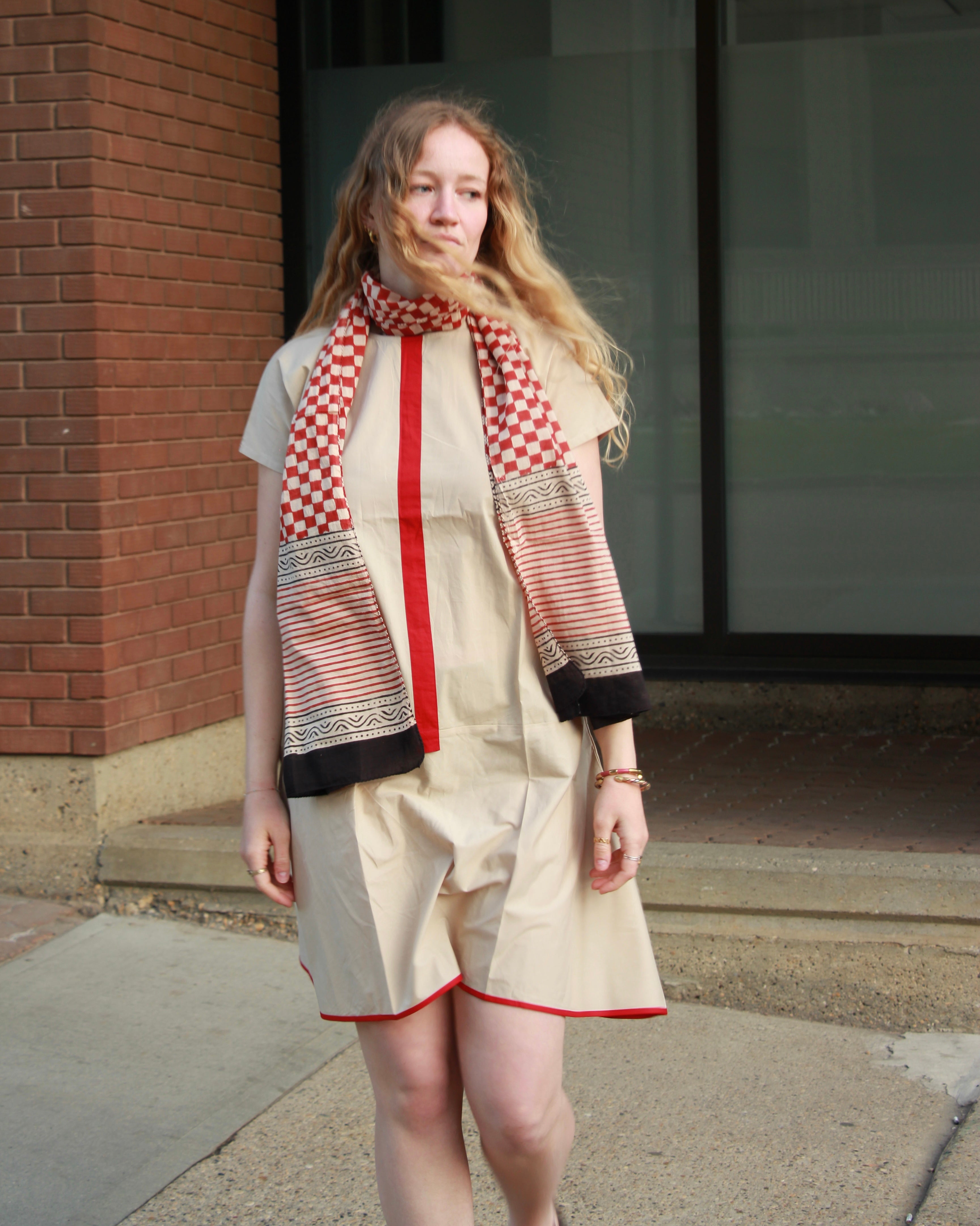 Sienna Stripe Cotton Dress With Scarf
