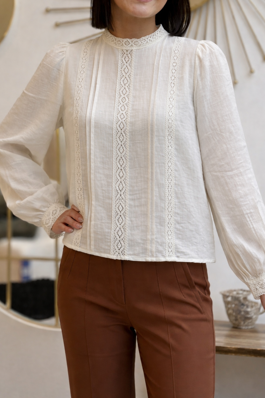 Textured Cotton Crepe Lace Top