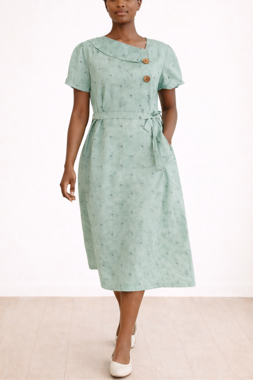 Sage Cotton Satin Dress
