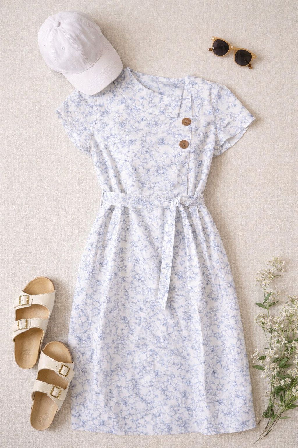 Blue Marble Cotton Satin Dress