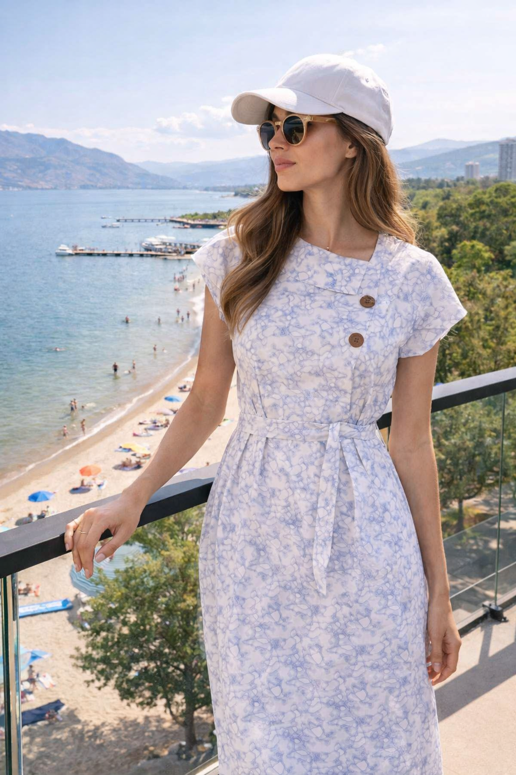 Blue Marble Cotton Satin Dress