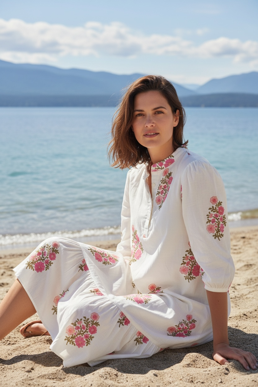 Wildrose Hand-Block Printed Cotton Dress