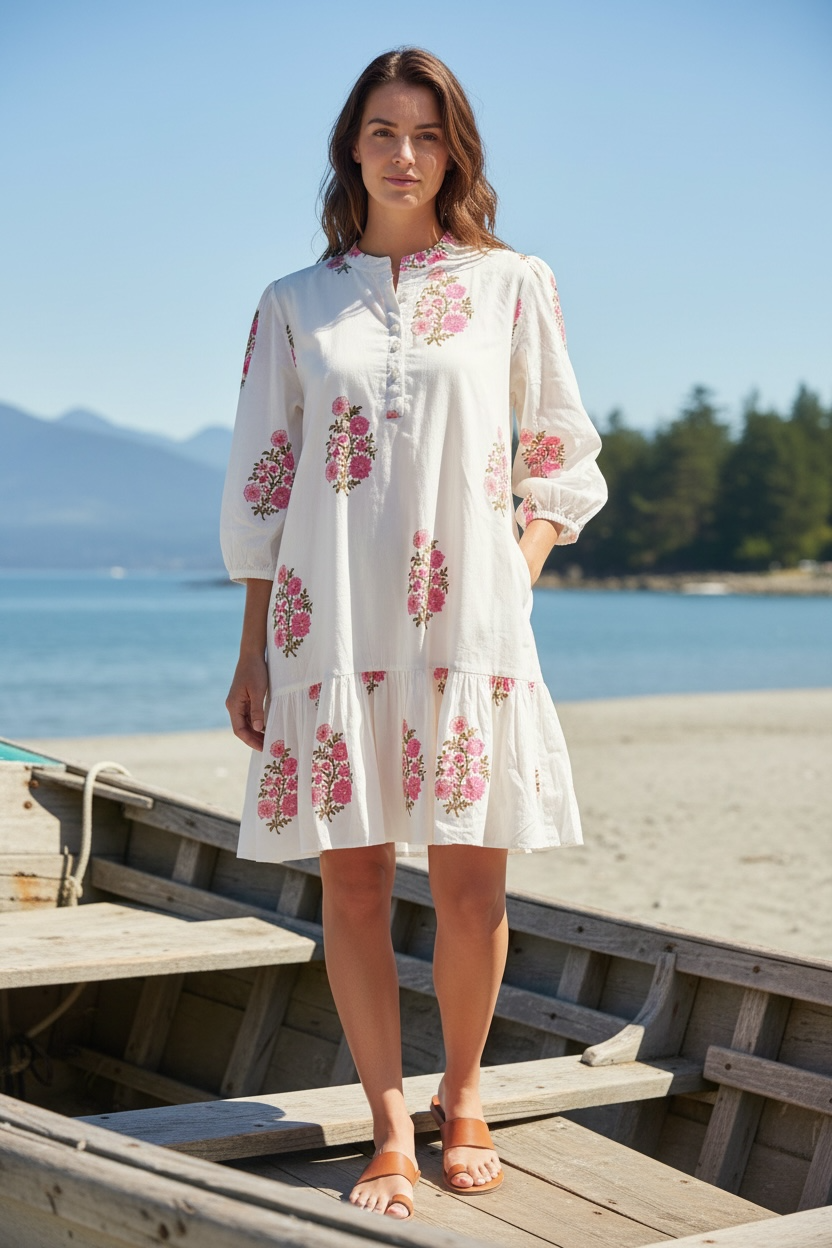 Wildrose Hand-Block Printed Cotton Dress