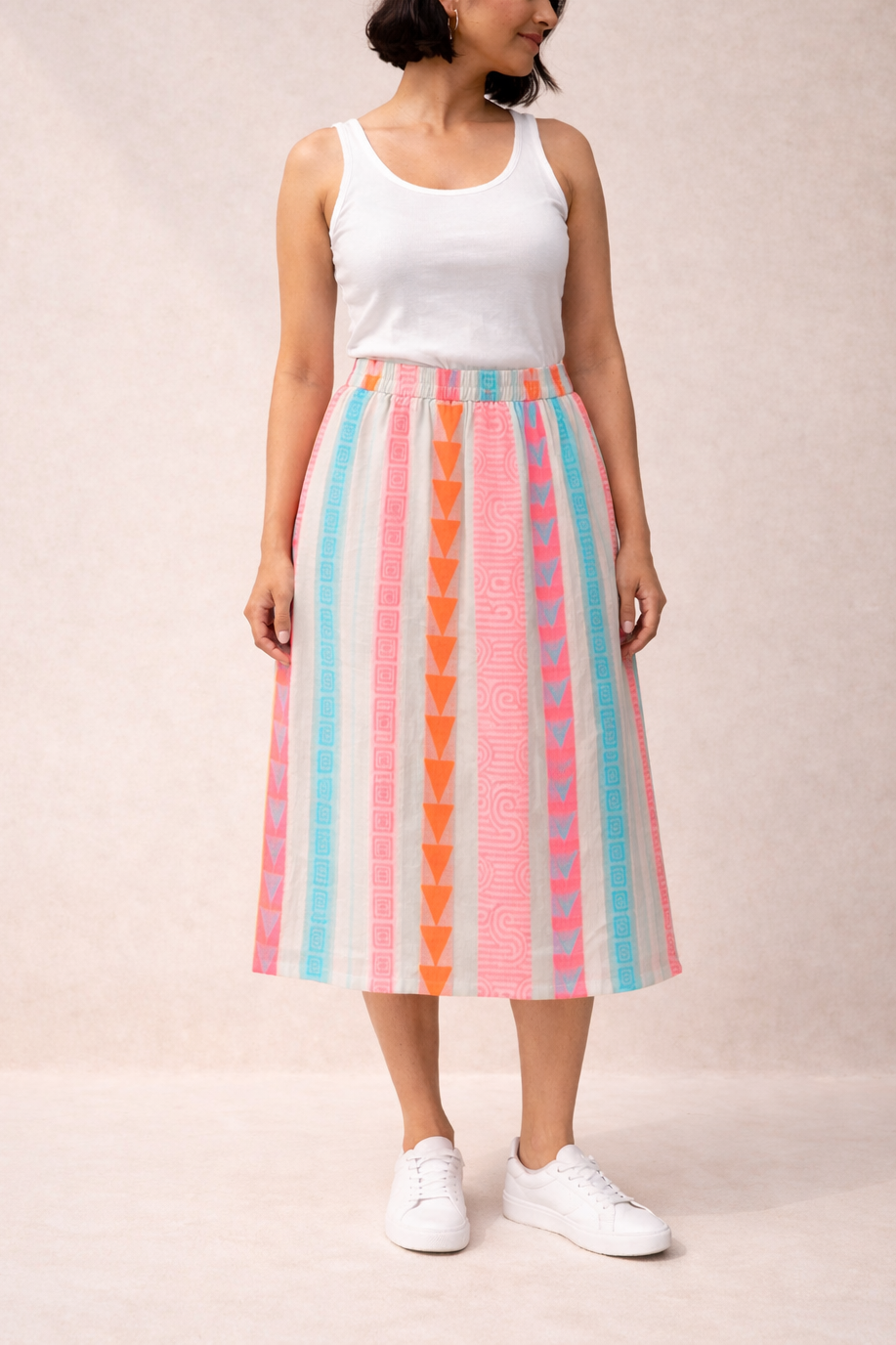 Pink Dobby Cotton Midi Skirt