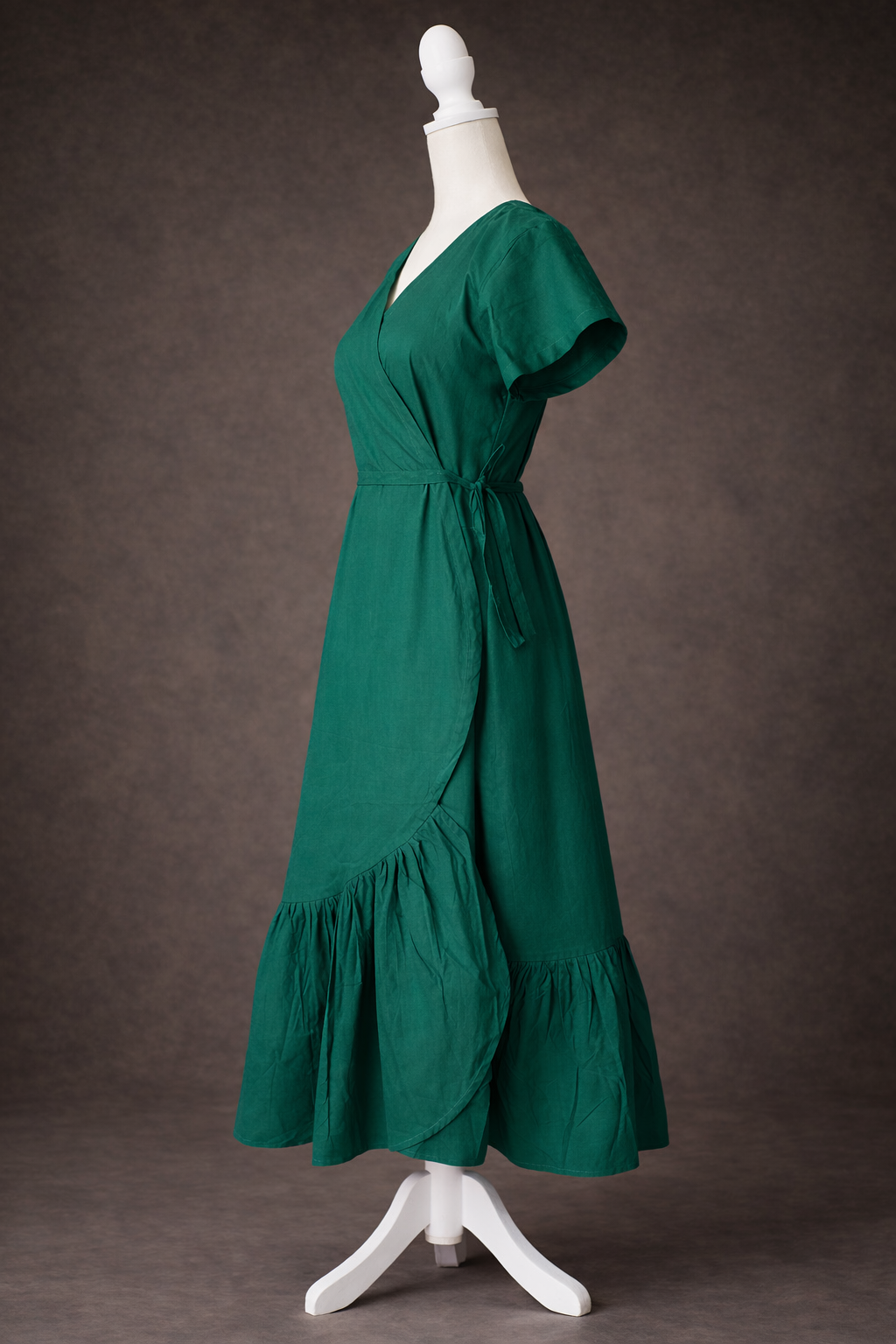 Emerald Cotton Poplin Wrap Dress