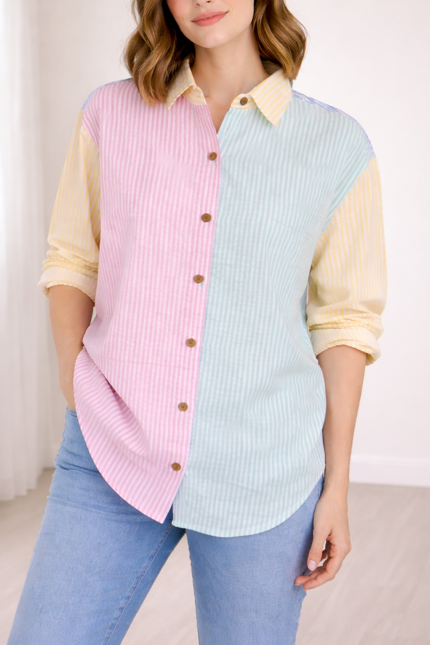 Sunfield Panelled Cotton Seersucker Shirt