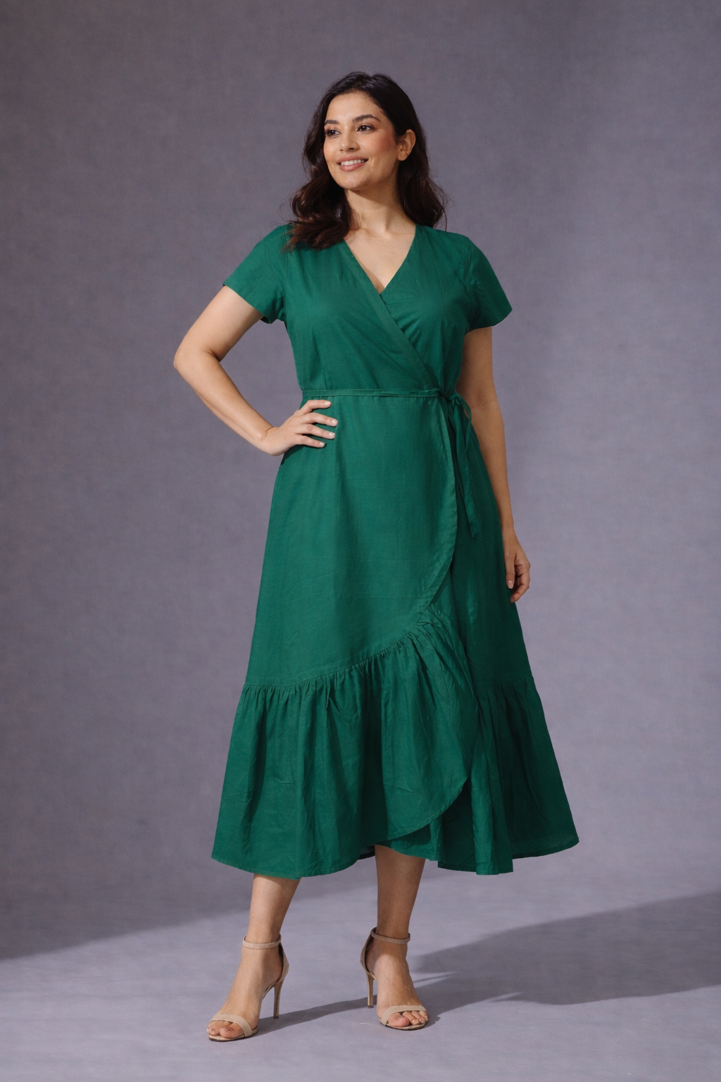 Emerald Cotton Poplin Wrap Dress