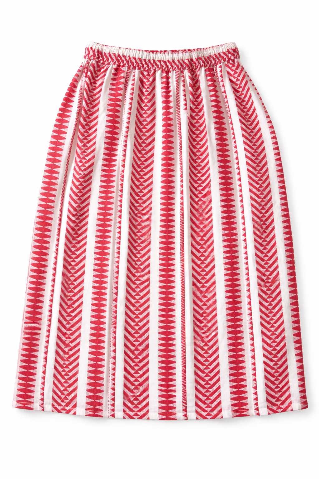 Red Dobby Cotton Midi Skirt