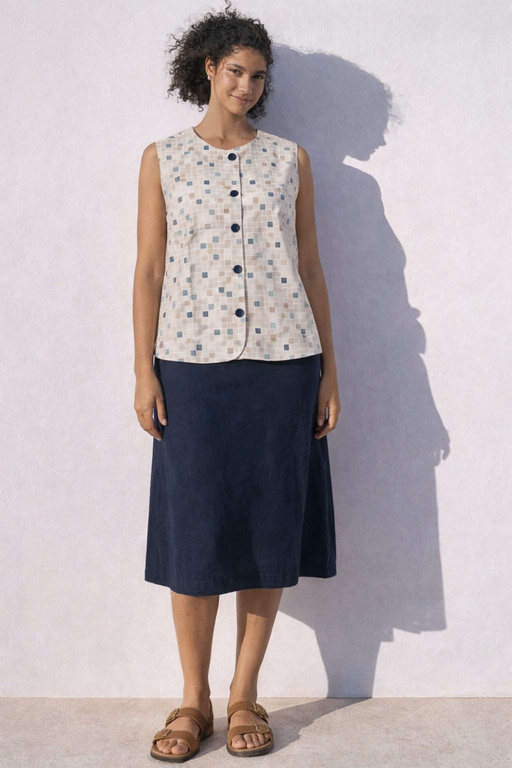 Geometric Mosaic Cotton Vest Top