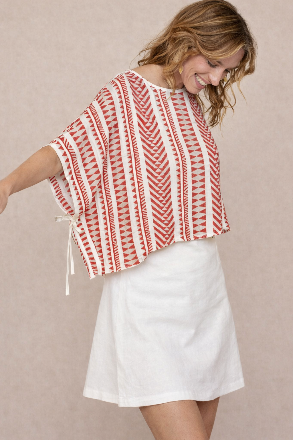 Red Boxy Dobby Cotton Top