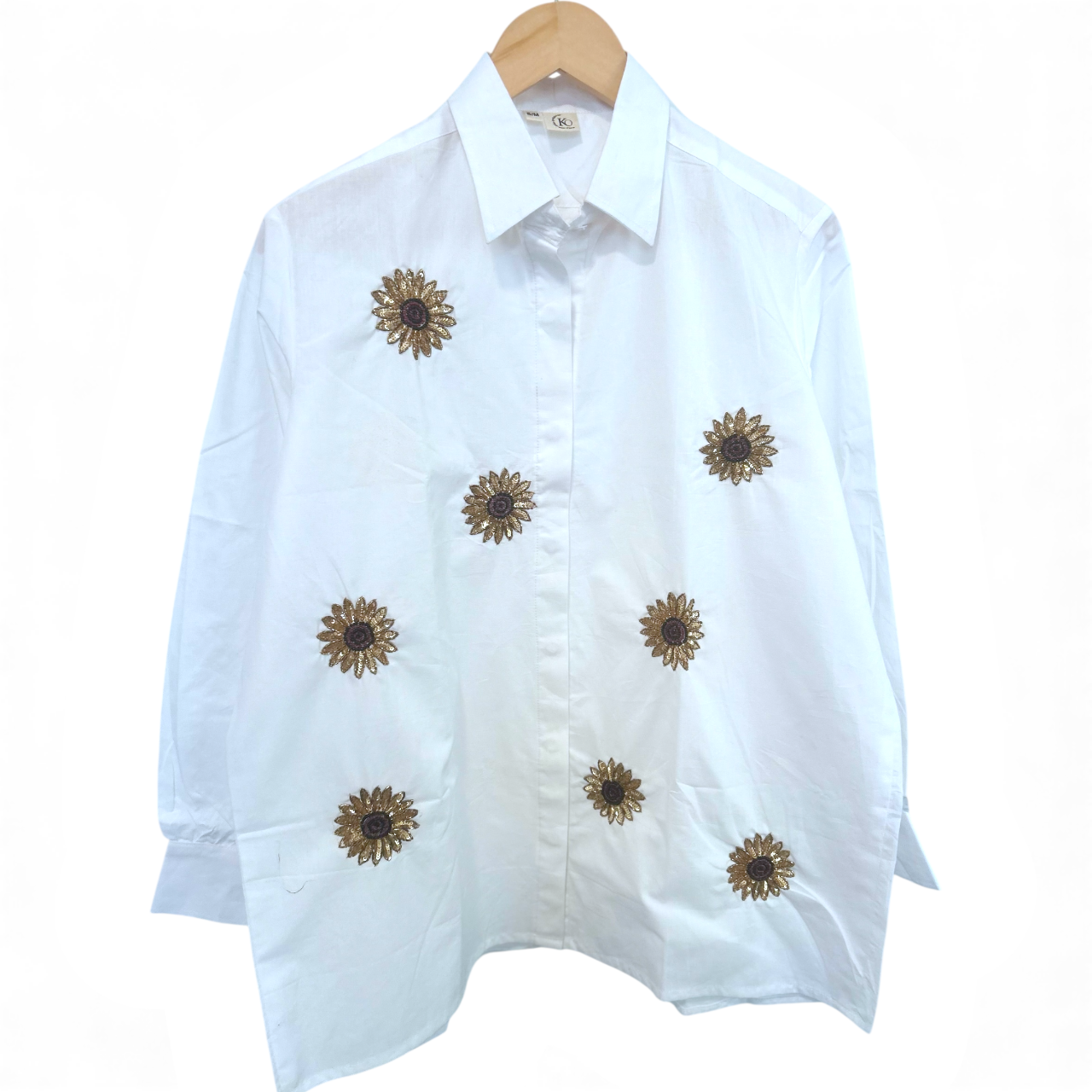 Handmade Sunflower Embroidered Pure Cotton Shirt – White