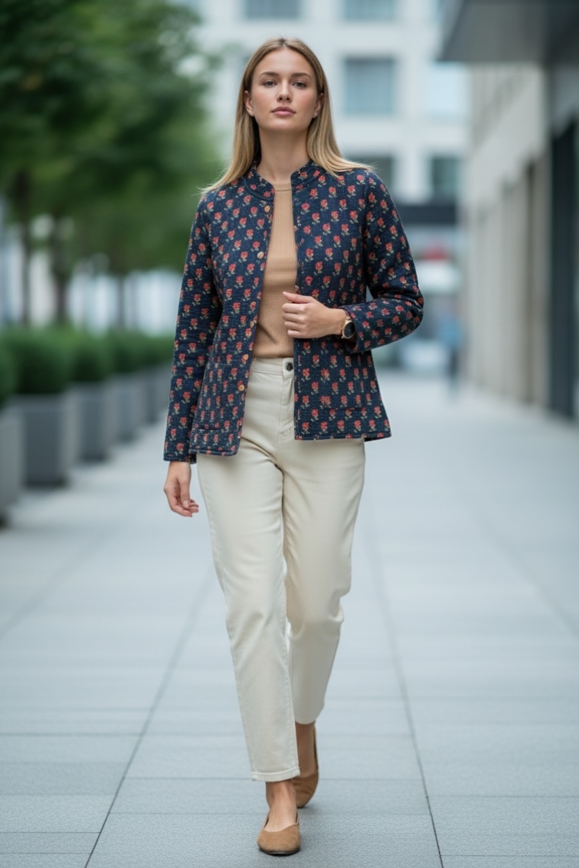 Reversible Quilted Jacket – Burgundy Bloom