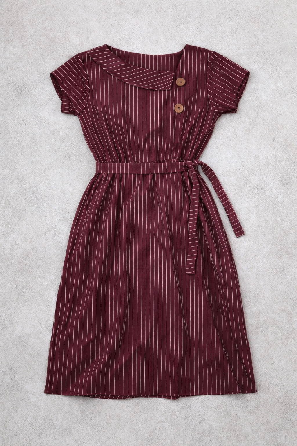 Wine Pinstripe Cotton Satin Dress