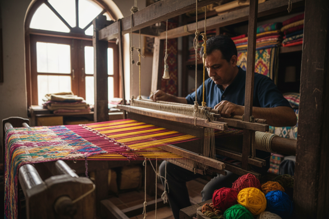 Artisan using handloom 